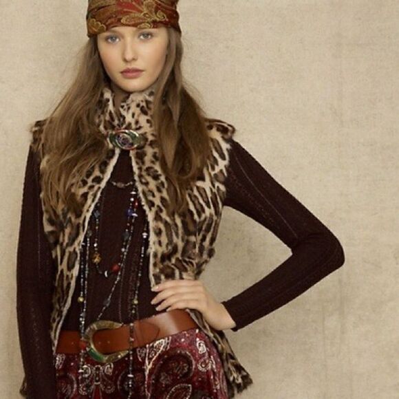 Ralph Lauren Leopard/Ocelot Print Shearling Mereworth Vest - Picture 9 of 16